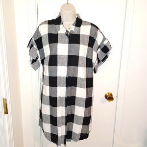 The Odells Linen Blend Black White Buffalo Checks Shirt Dress Small